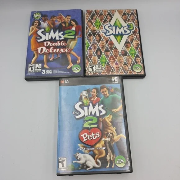 The Sims 2 Double Deluxe,Pets,& Sims 3 PC Gams Lot Of 3 Complete Windows
