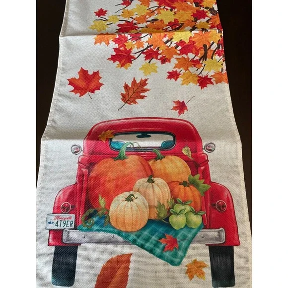 1pc Autumn Truck Full Of Pumpkins Fall Table Runner 72 Inches Long Burlap