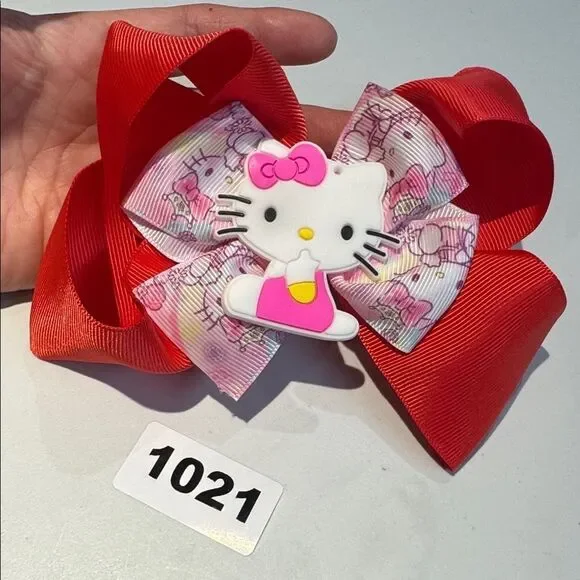 1021 Red Color Hello Kitty Hair Bow Alligator Clip