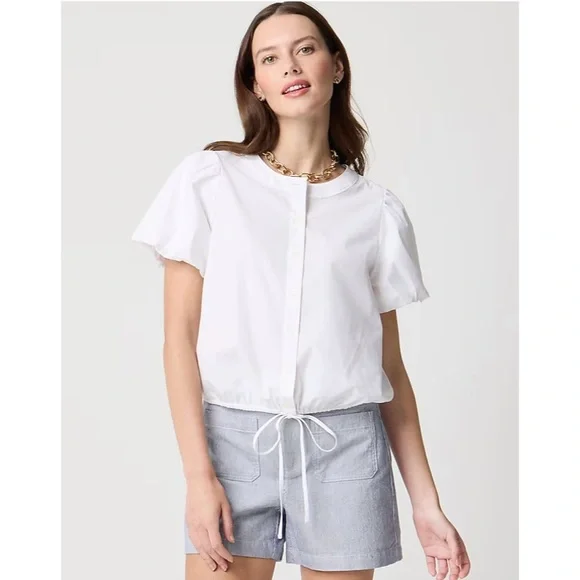NWT J. Crew Puff-sleeve Tie-waist Top White