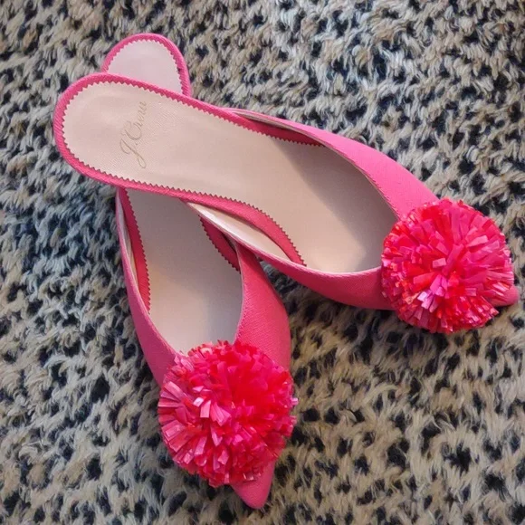 J. Crew Sophia Mule w/Rafia Pom Pom Sz. 9