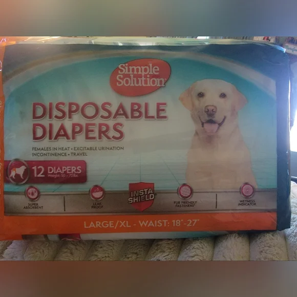 NWT Simple Solution True Fit Disposable Dog Diapers-Female Dogs Sz L/XL 12 count