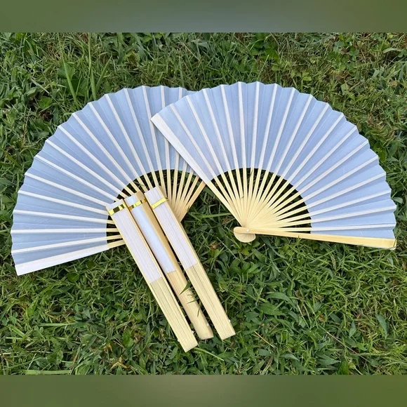 5 White Silk Fans for Wedding Favors