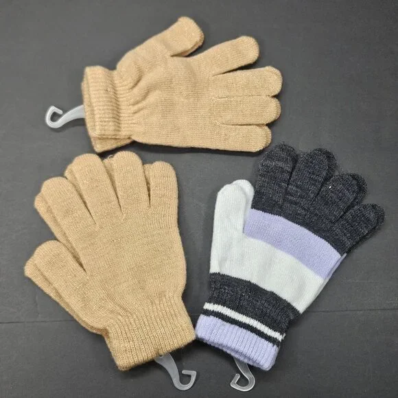 Youth Gloves Bundle‎ Of 3 One Size Girls 2 Golden Tan Sparkling 1 Striped Multi