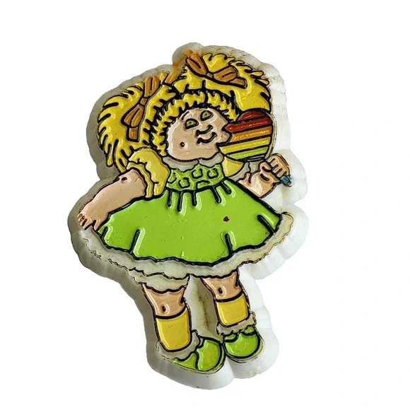 Cabbage Patch Doll Rainbow Heart Hair Barrette Vintage 1983 Blonde Green Dress