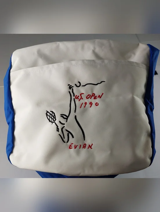 Vintage Just Richard 1990 US Open Evian Duffle Gym Bag Blue Union Made In USA