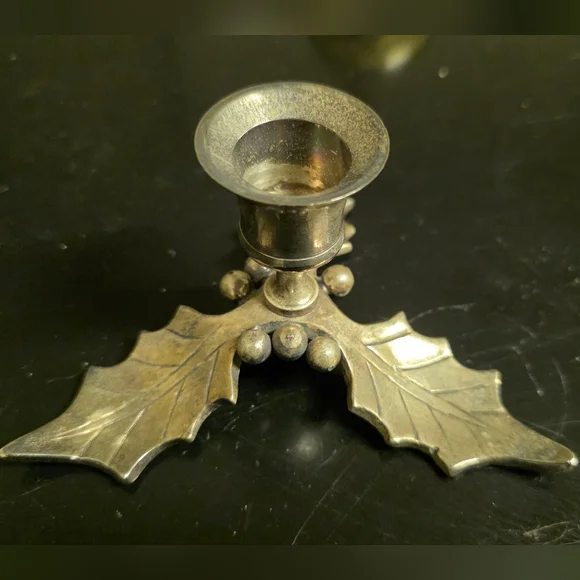 Silver Holly Leaf Candle Holder