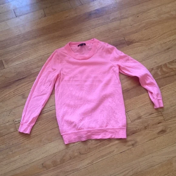 J. Crew 100% Merino Wool Highlighter Pink Crew Neck Sweater