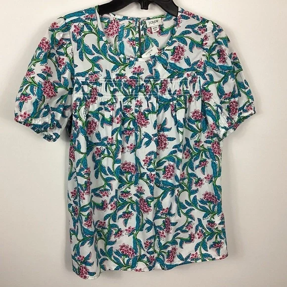 J. Crew Floral Puff Sleeve Blouse Size XXS NWT
