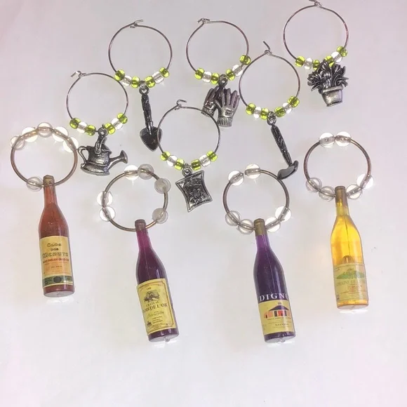 Lot of 10 Wine and Garden Charm Wine Markers