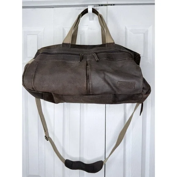National Geographic Explorer Brown Suede Khaki Canvas Trim Duffel Bag NEW