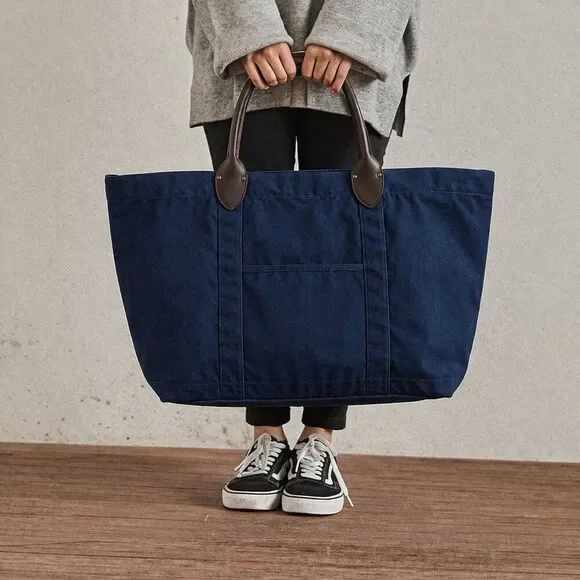 Accessories Unlimited Waxed Canvas Tote Bag XL Navy Blue Nautical Coastal Chic