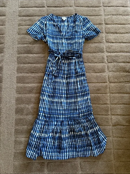J. Crew Blue & White Tie-Waist Maxi Dress