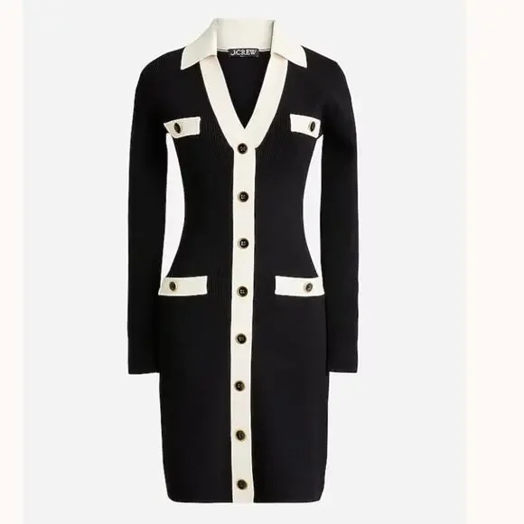 J. Crew Contrast Trim Black Sweater Dress