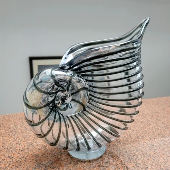 Murano Seashell Glass Vase Oversized Nautilus Sea Art Decor Nautical 🐚