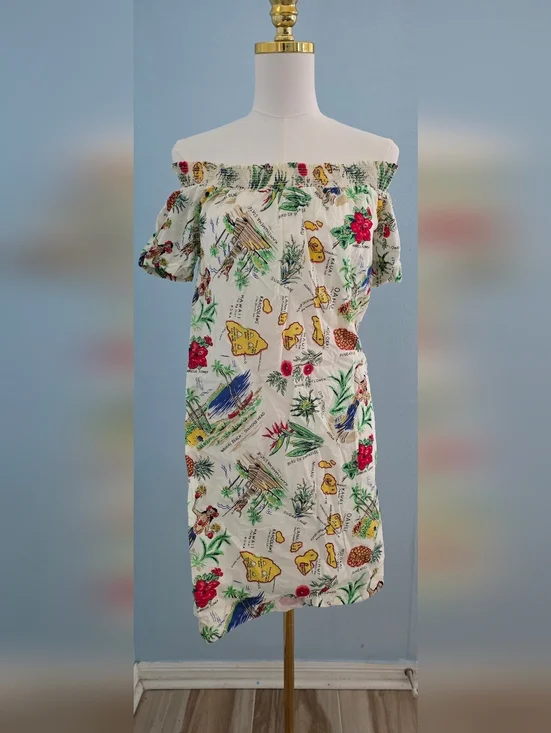 J. Crew Hawaiian Island Print Smocked Dress