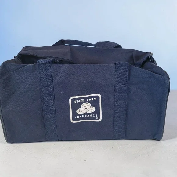 Vintage State Farm Insurance Navy Blue Canvas Duffle Travel Gym Bag