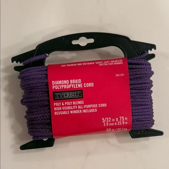 Purple Diamond Braid Polypropylene Cord - 75 ft