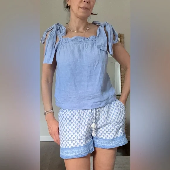 J. Crew Tie-shoulder Chambray Linen Top