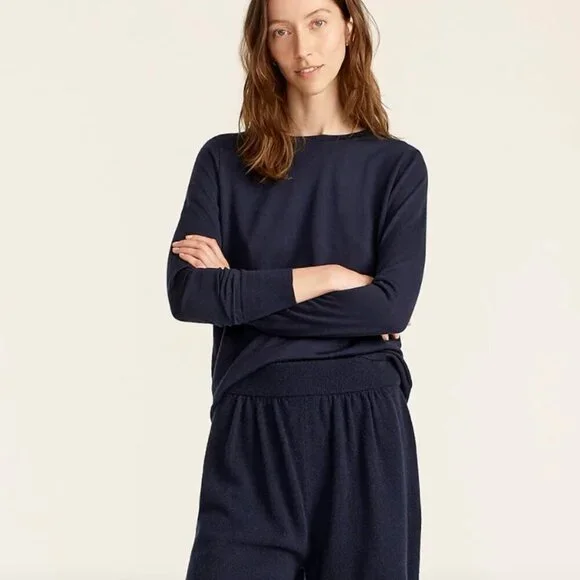 J. Crew Margot Crewneck Sweater Wool Size S Navy Blue
