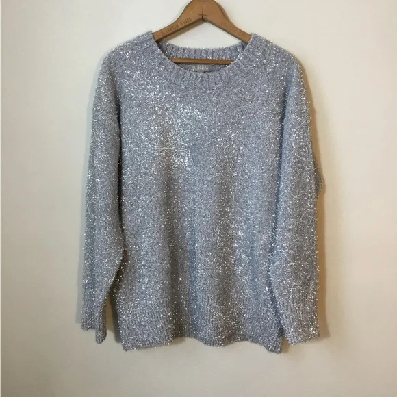 J. Crew Silver Metallic Brushed Yarn Crew Neck Oversized Sweater
