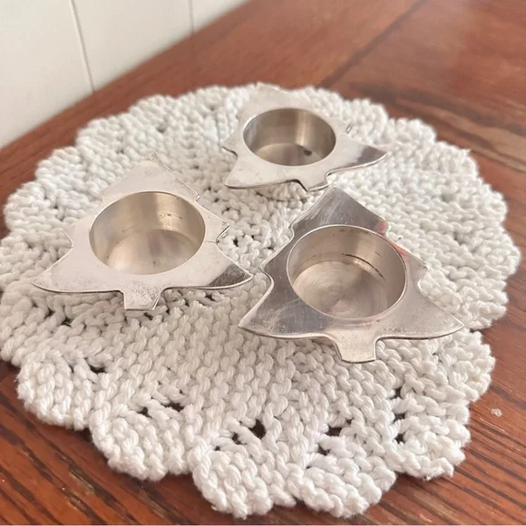Silver Christmas tree-Shaped Candle Holders x3