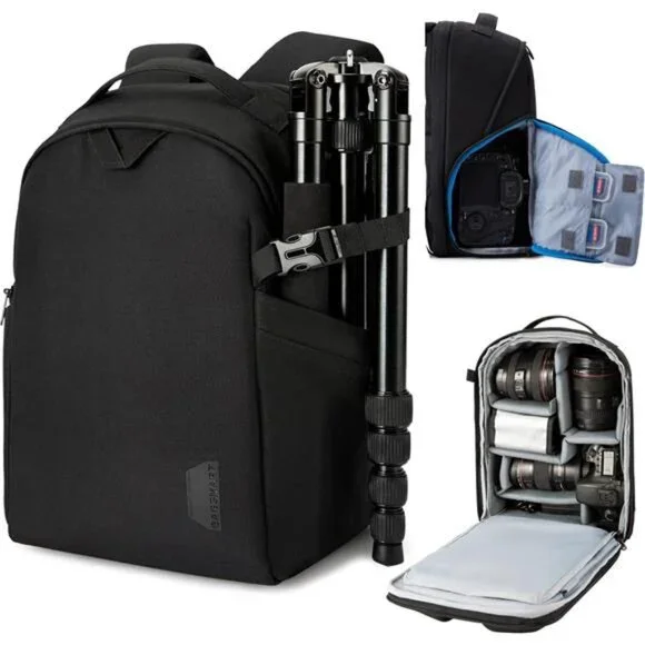 Unisex Camera Bag Backpack Waterproof with Rain Cover Tripod Holder