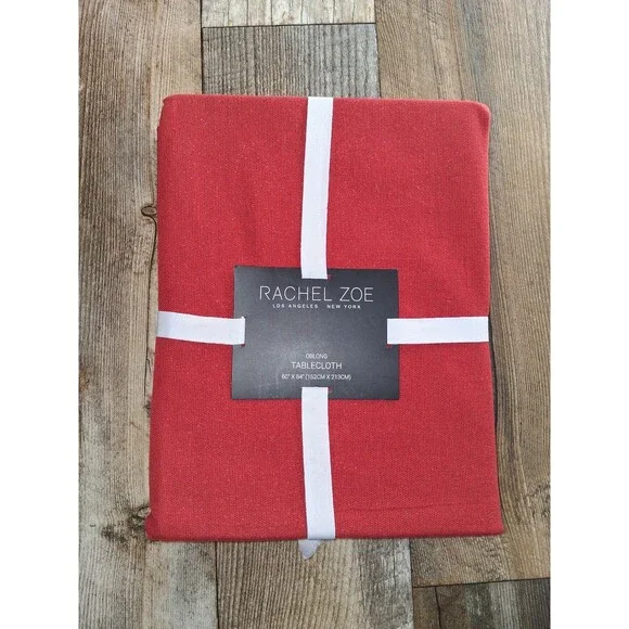 NEW! Rachel Zoe Red w/ Metallic Shimmer Oblong Tablecloth, 60