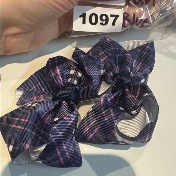 1097 Set of Two Blue plaid alligator clip hair bows