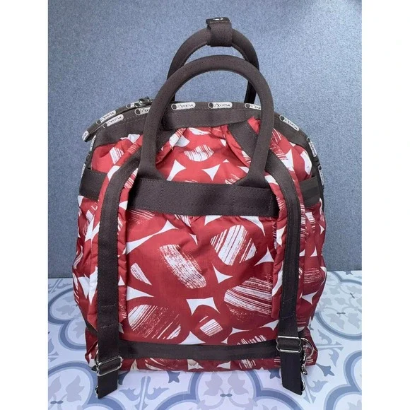 LeSportsac Red Abstract Print Backpack Duffel Bag Travel Weekender Large‎ Zip