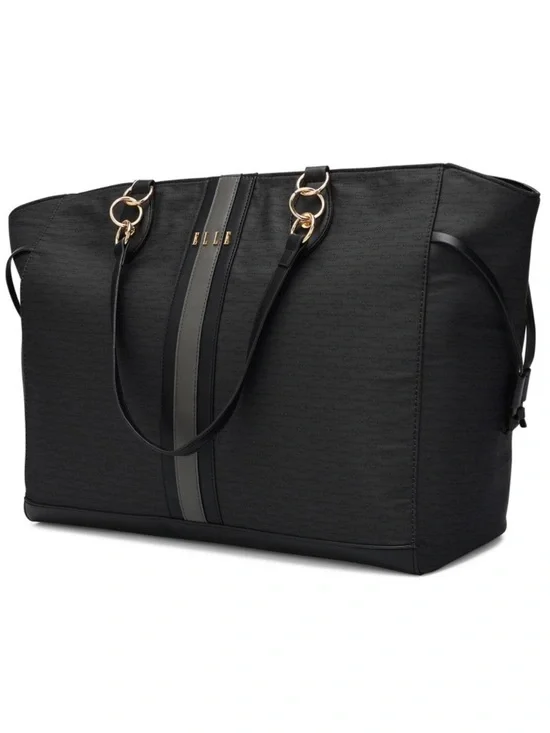 ELLE Luggage Eleganza 32L Weekender Tote Bag Black Travel Gray Stripe travel 🏖️