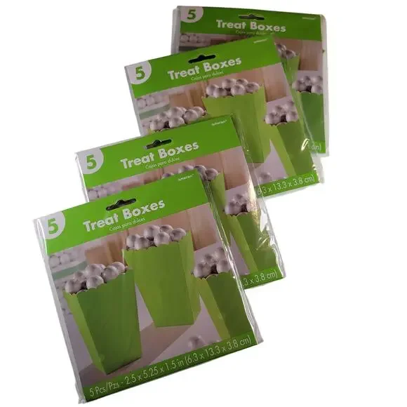 20 Green Treat Boxes for Popcorn, Candy, Party Favors - 4 Packs of 5, Birthday