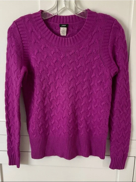 J. Crew Cable-Knit Crewneck Sweater in Magenta