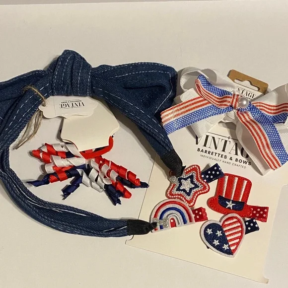 Vintage Denim and Americana Kids Hair Accessory Set