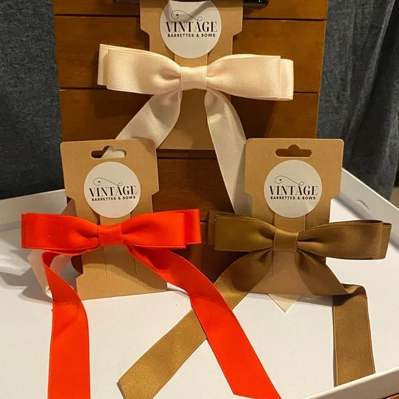 Cream, Red, and Brown Hair Bows set of 3