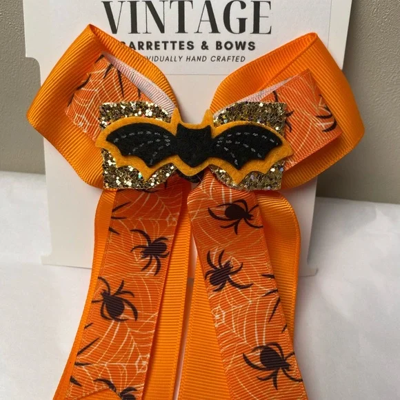 💚Halloween Spider/bat Web Hair Bow - Orange and Black