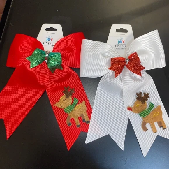 💚Handmade Red or White Reindeer Hair bows