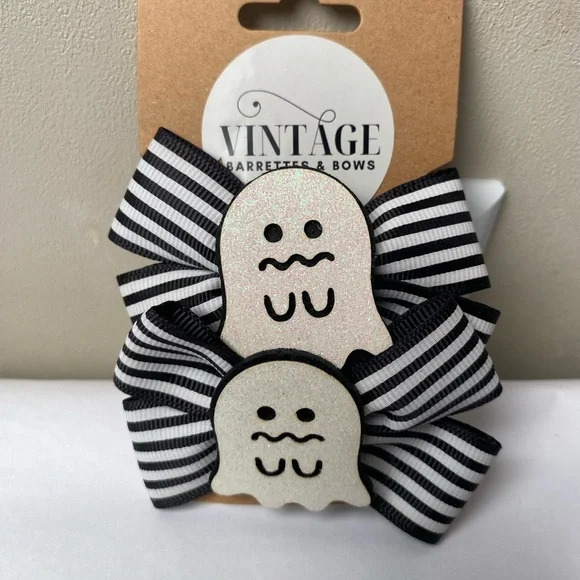 💚Ghost Hair Bows with Striped Ribbon