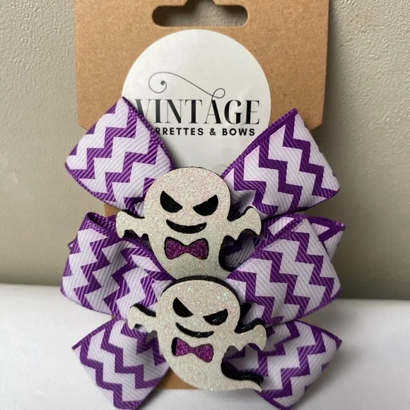 💚Purple and White Chevron Hair Bows 2 pc with Ghost Design