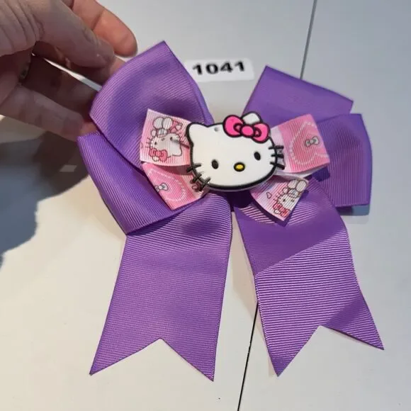1041-Purple Color Hello Kitty Aligator Clip Hair Bow