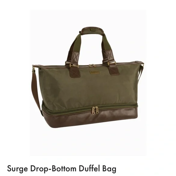 Tommy Bahama Surge Bottom Duffel Bag Traveler Green Nylon Brown Leather Mens Bag