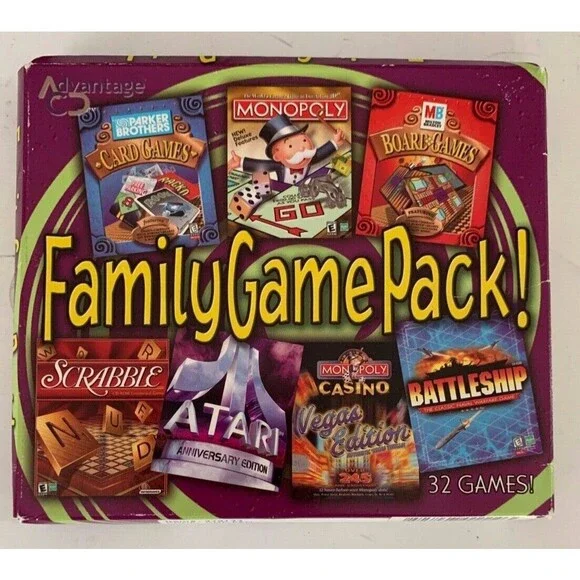Family Game Pack! Advantage 32 Games for PC 7 Discs Atari Monopoly Casino