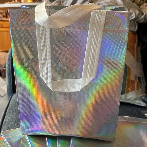 BUNDLE OF FIVE Reusable Holographic Party Gift Bag with White Handles BRAND NEW