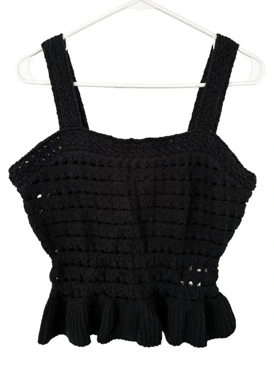 NWT J.Crew Black Crochet Ruffle Tank Small