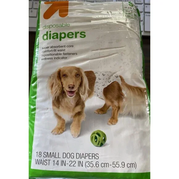 Disposable Dog Diapers Sz S 10-35lbs 14-22in Waist 18 Count Wetness Indicator