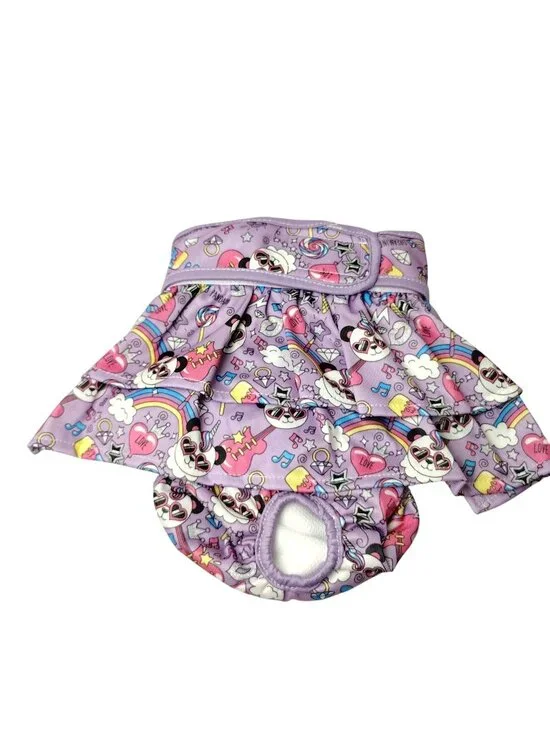 Dog Size Large Reusable, Adjustable Skirted Pet Diaper Purple Pandacorn Print