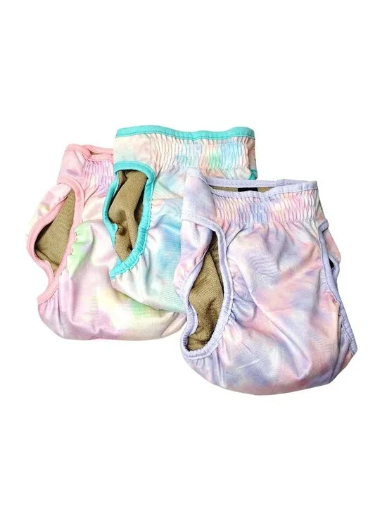 Dog Diaper 3-Pack Large Reusable, Washable and Adjustable Pastel Tie-Dye