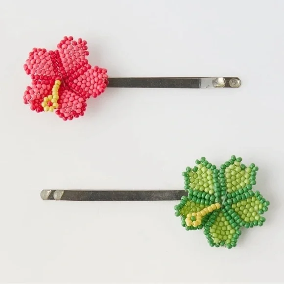 NWT Zara Girls Kids Beaded Floral Hair Clips 2pcs 🌸