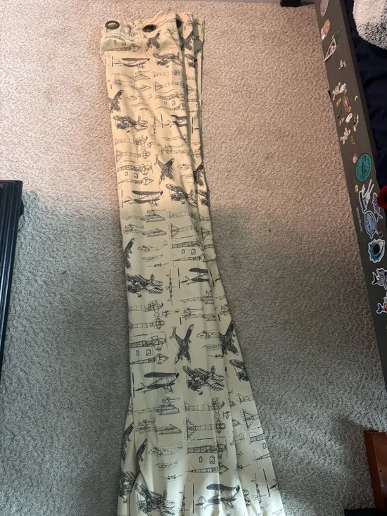 Restoration Hardware Cream Curtain Panels Vintage Airplane Blueprints