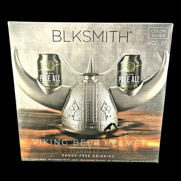 Blksmith Viking Beer Helmet Standard Hands-Free Drinking Age 21+ Silver Fun Part